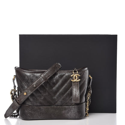 Chanel Metallic Grained Goatskin Chevron Quilted Small Gabrielle Hobo Dark Silver Gold 8 of 8