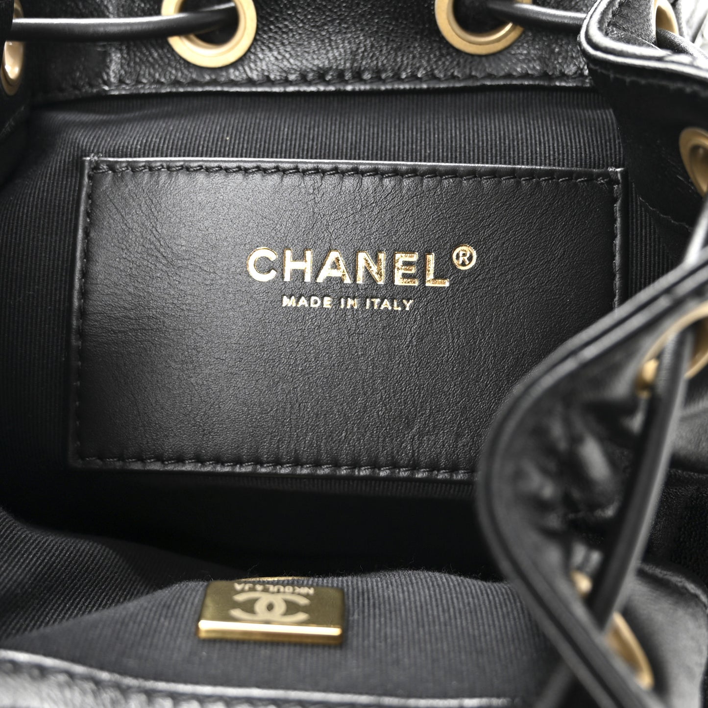 Lambskin Quilted Logo Mini Backpack Black