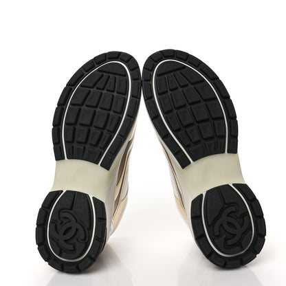 Chanel Fabric Laminated Calfskin Stretch CC Sneakers 39 White Gold Silver 5 of 7