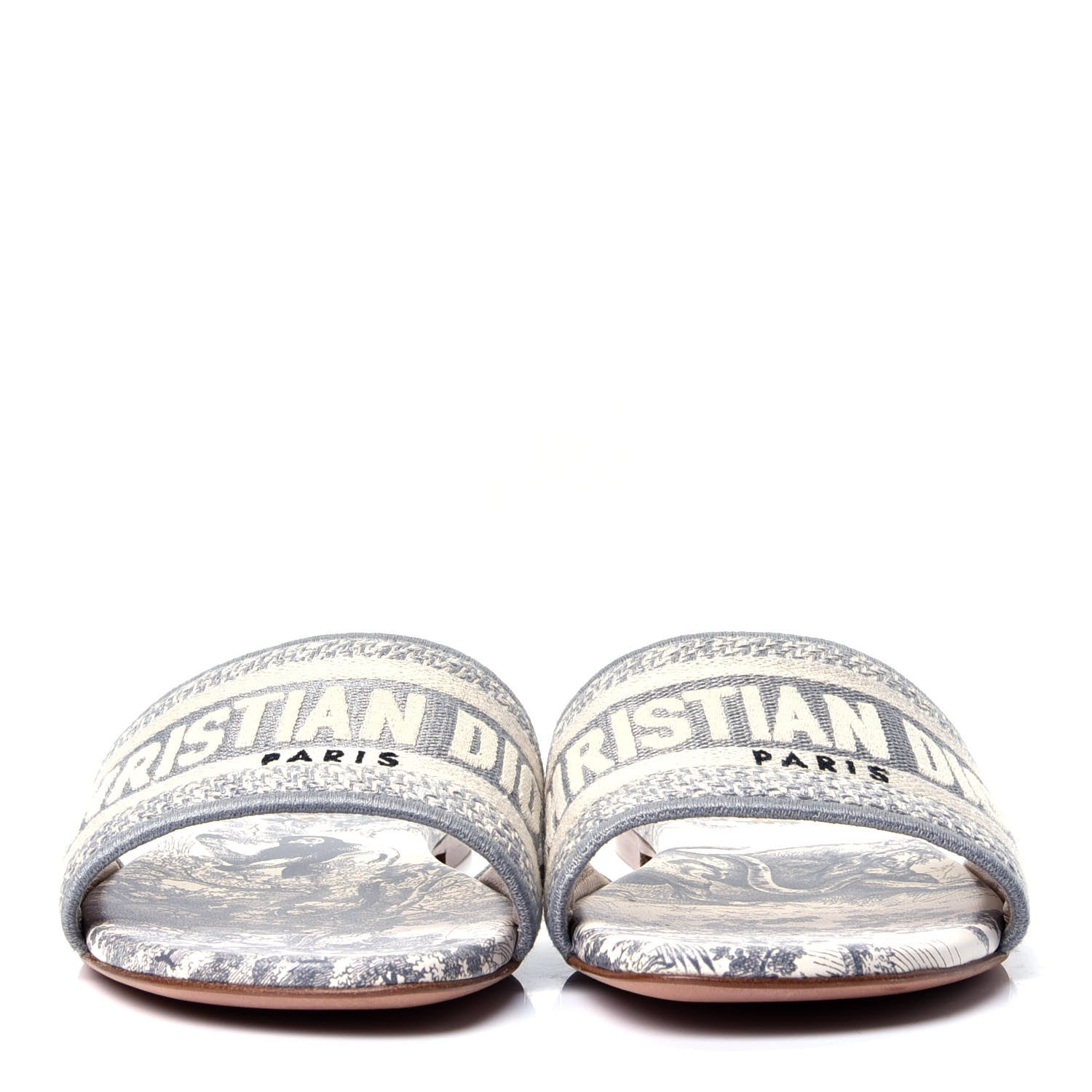 Christian Dior Canvas Toile de Jouy Embroidered Dway Flat Slide Sandals 36 Grey Stone 2 of 10