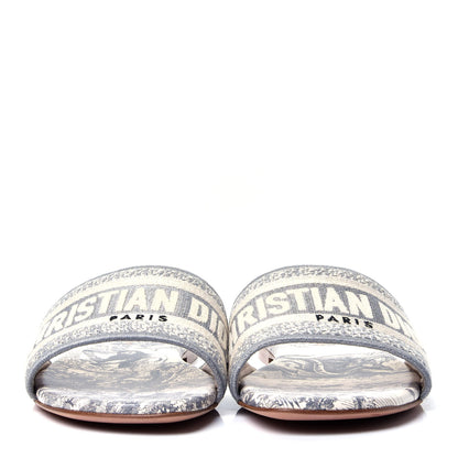 Christian Dior Canvas Toile de Jouy Embroidered Dway Flat Slide Sandals 36 Grey Stone 2 of 10