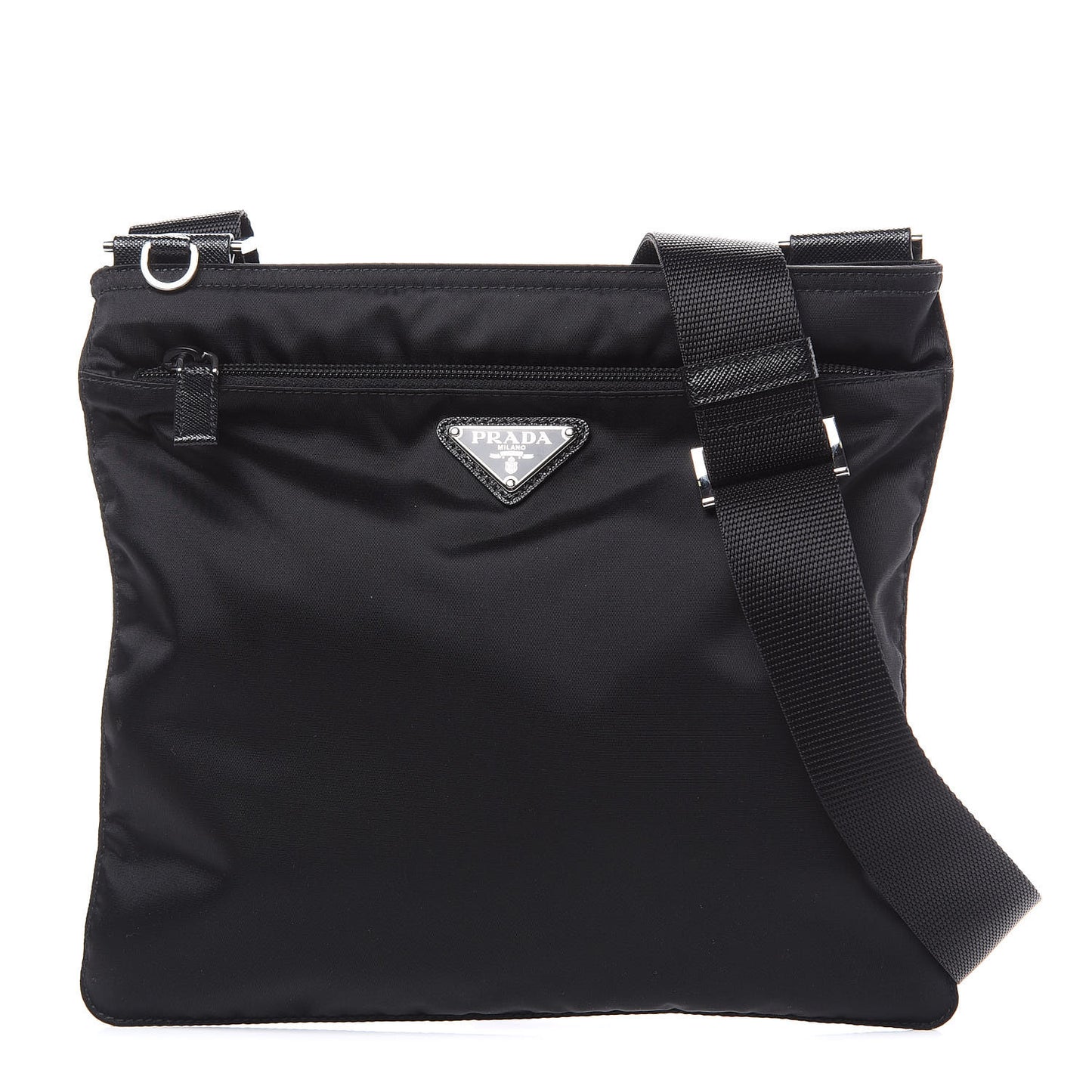 Nylon Saffiano Flat Messenger Bag Black