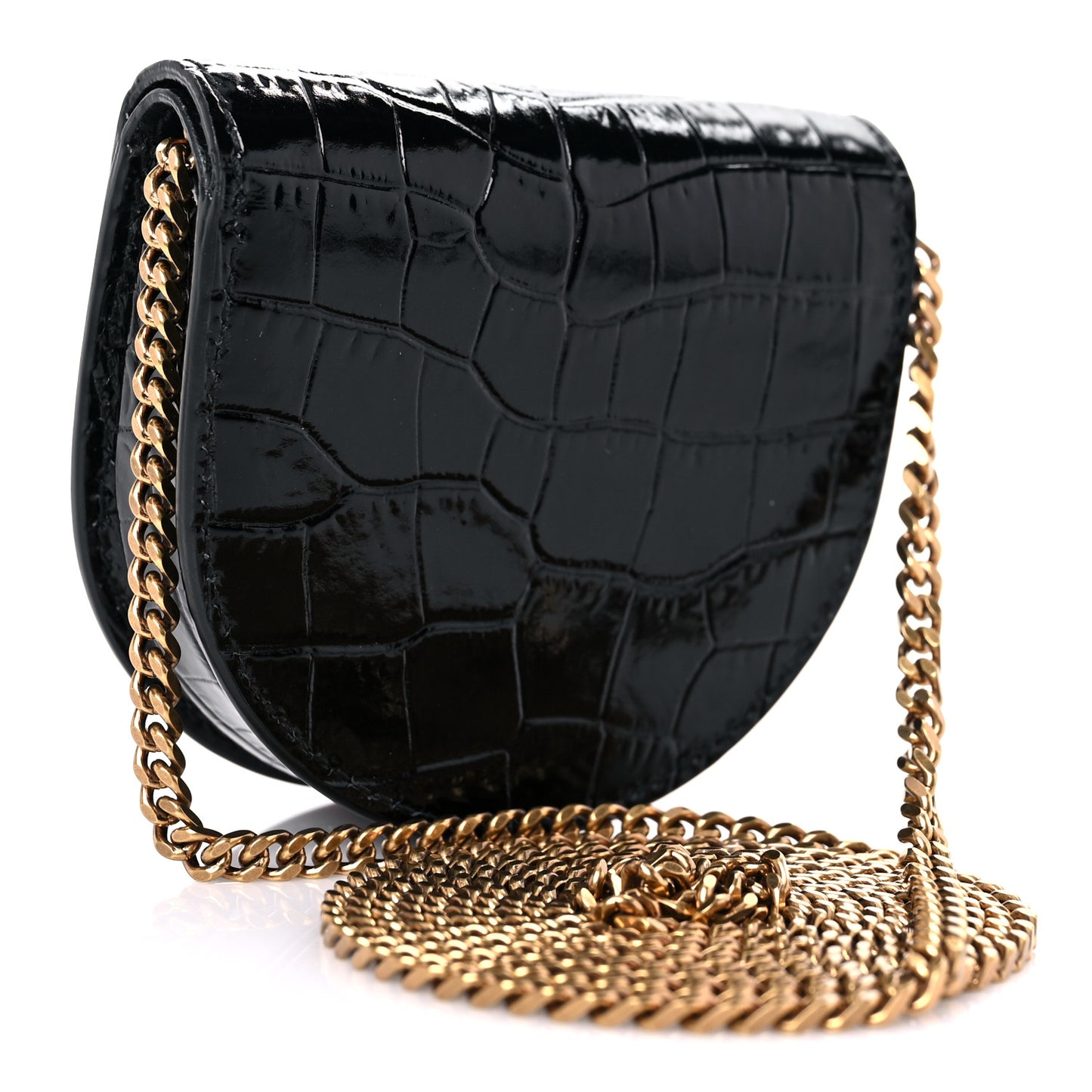 Patent Crocodile Embossed Monogram Baby Kaia Crossbody Bag Black