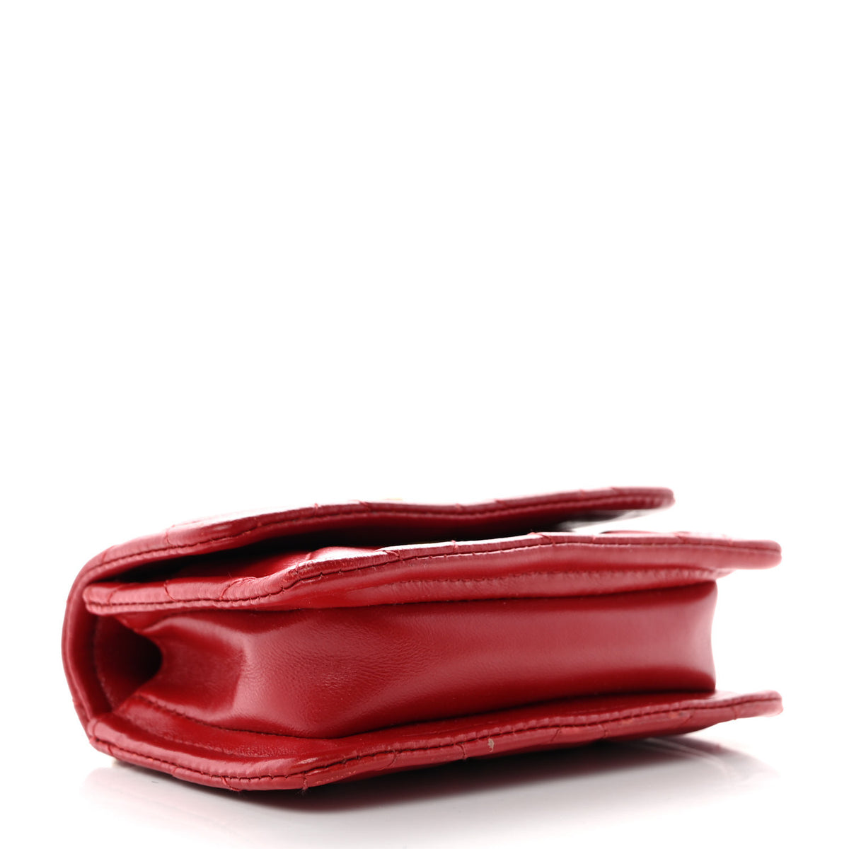 Shiny Lambskin Quilted Extra Mini Flap Red