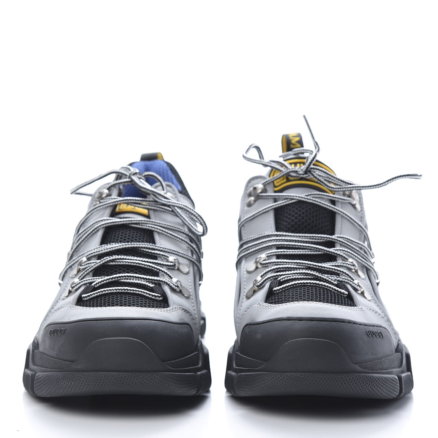 Gucci X SEGA Mesh Technical Canvas Calfskin Reflective Mens Flashtrek Sneakers 10 Silver Black 2 of 8