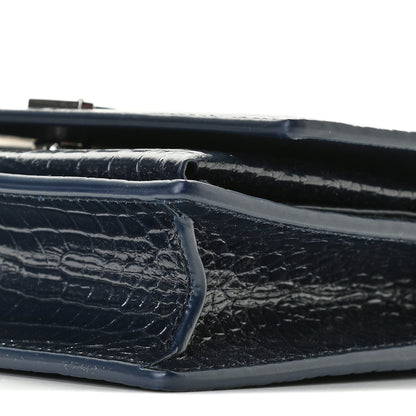 Saint Laurent Calfskin Crocodile Embossed Monogram Sunset Chain Wallet New Cobalt 8 of 13