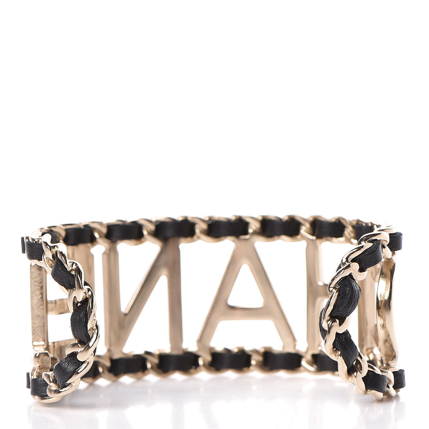 Chanel Lambskin Vintage Allure Cuff Bracelet M Black Gold 3 of 6