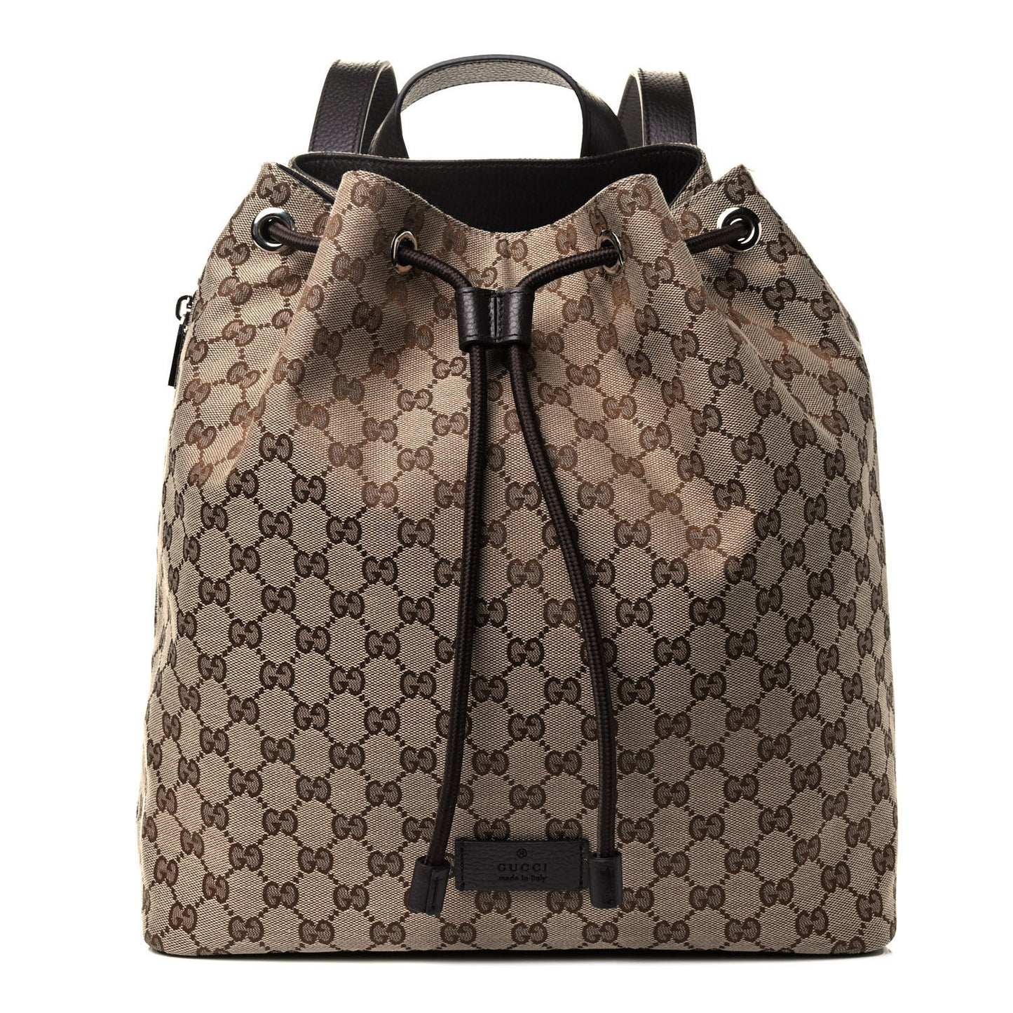 Monogram Dollar Calfskin O Drawstring Backpack Beige Ebony Testa di Moro Dark Chocolate