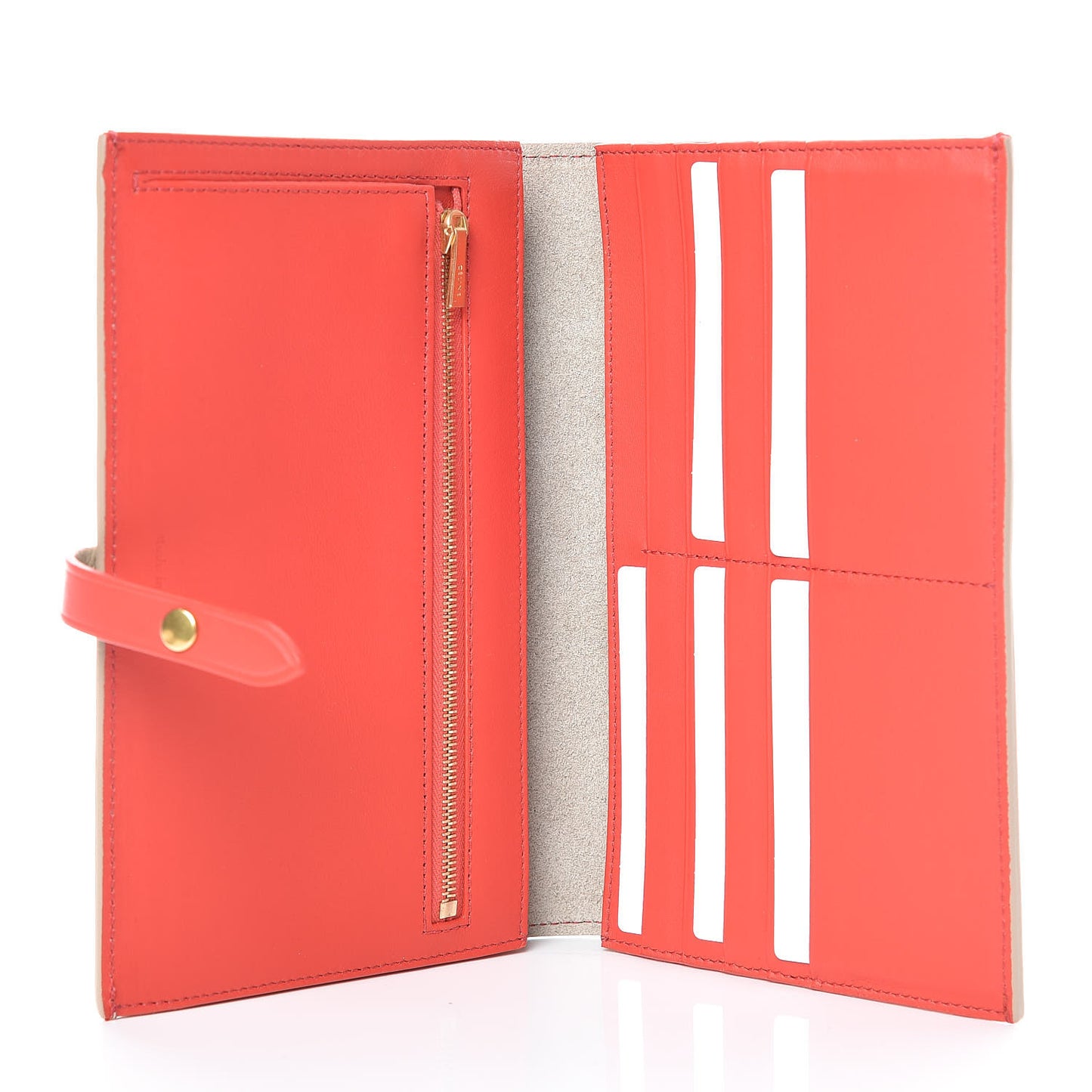 Grained Calfskin Large Multifunction Strap Wallet Pop Red Chalk