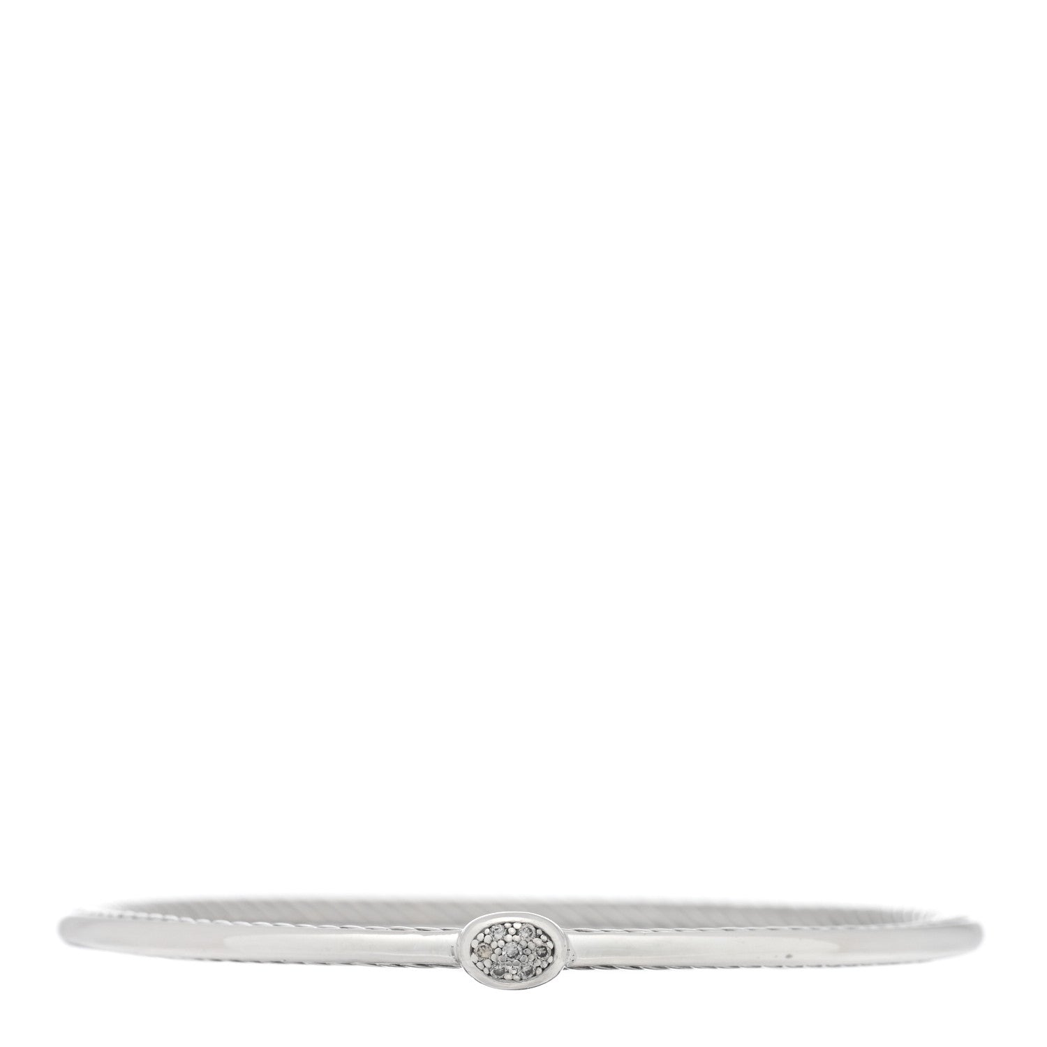 David Yurman Sterling Silver Diamond 3mm Oval Cable Bangle Bracelet 1 of 3