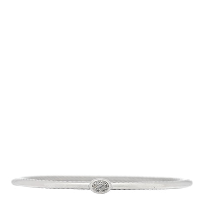 David Yurman Sterling Silver Diamond 3mm Oval Cable Bangle Bracelet 1 of 3