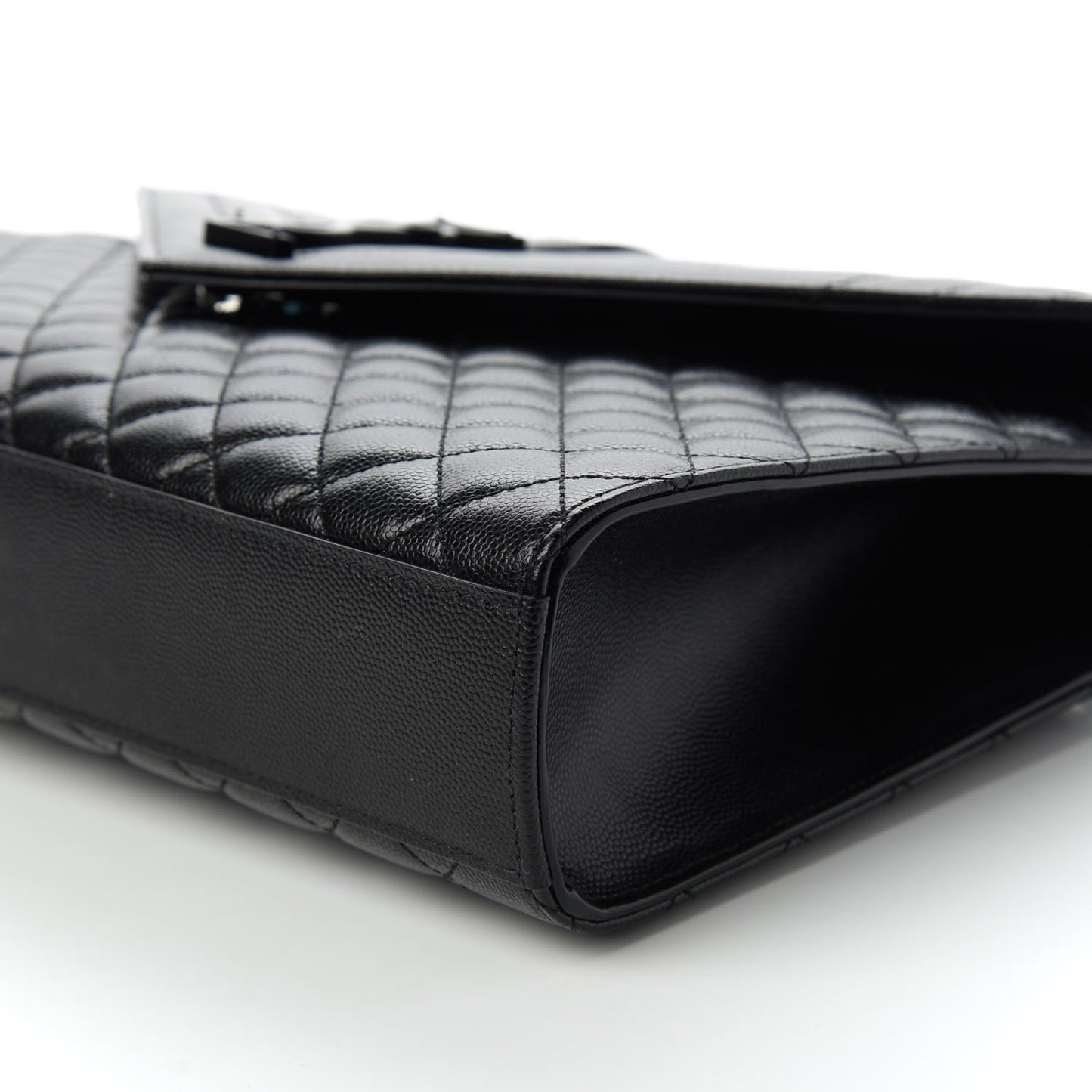 Grain De Poudre Textured Mixed Matelasse Large Triquilt Monogram Monochrome Satchel Black
