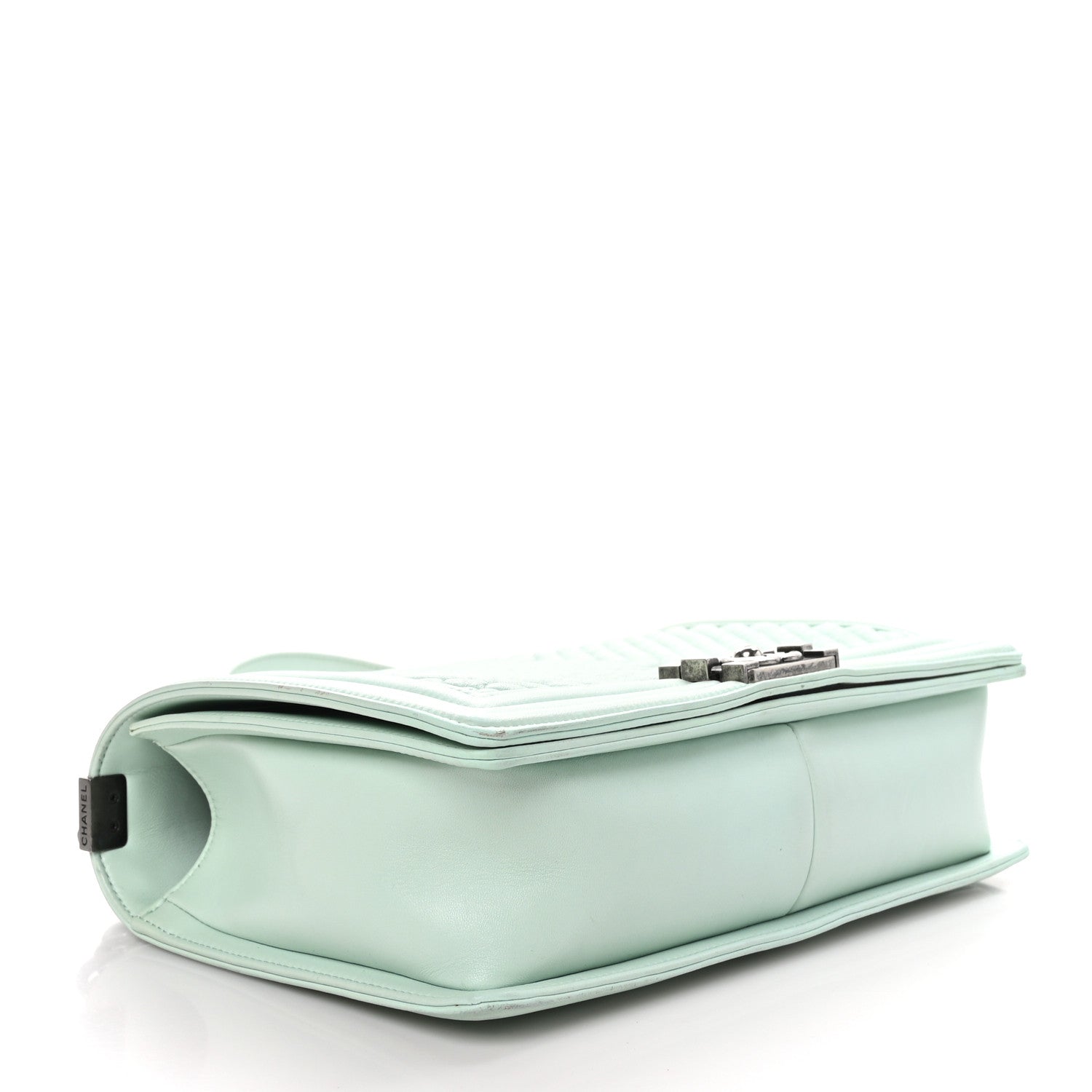 Chanel Wrinkled Lambskin Chevron Quilted New Medium Boy Flap Light Green 4 of 10