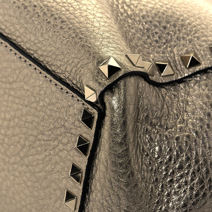 Valentino Garavani Metallic Grained Calfskin Rockstud Double Handle Tote Sasso 9 of 14