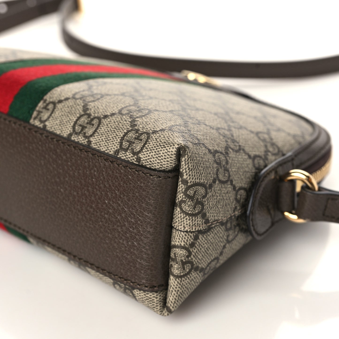 GG Supreme Monogram Textured Dollar Calfskin Web Small Ophidia Dome Shoulder Bag Beige Ebony New Acero