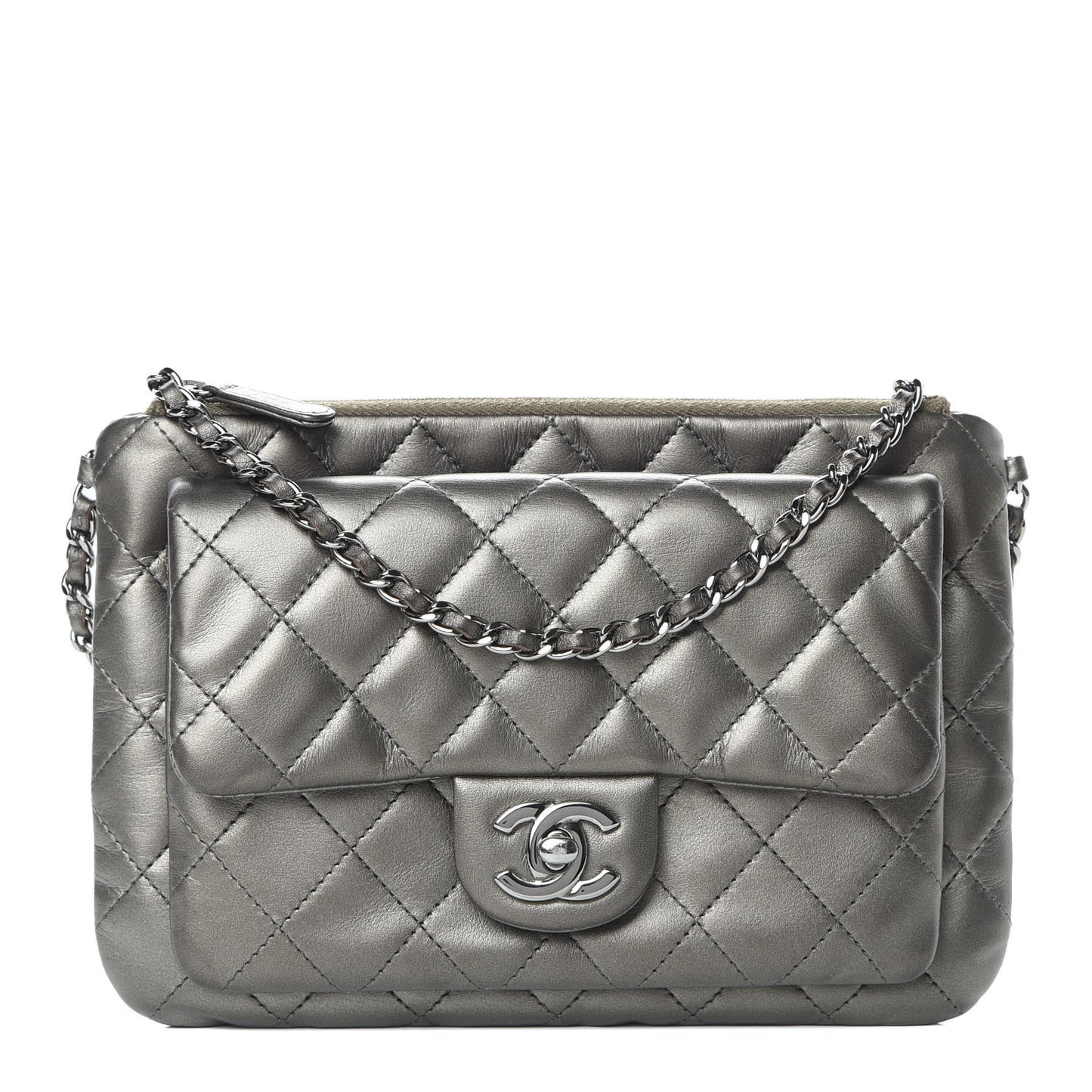 Metallic Lambskin Quilted Daily Zip Crossbody Bag Bronze