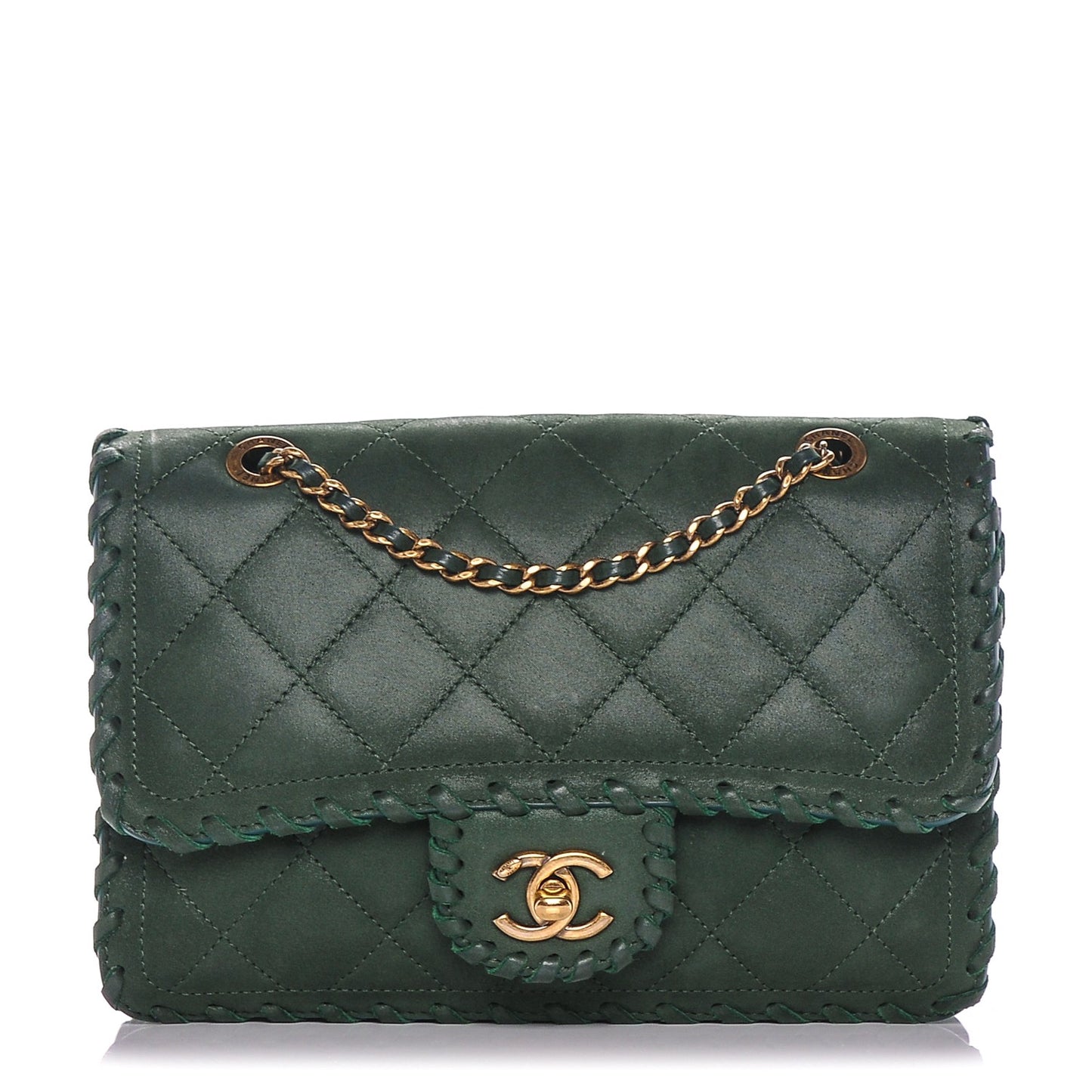 Metallic Calfskin Small Happy Stitch Flap Green