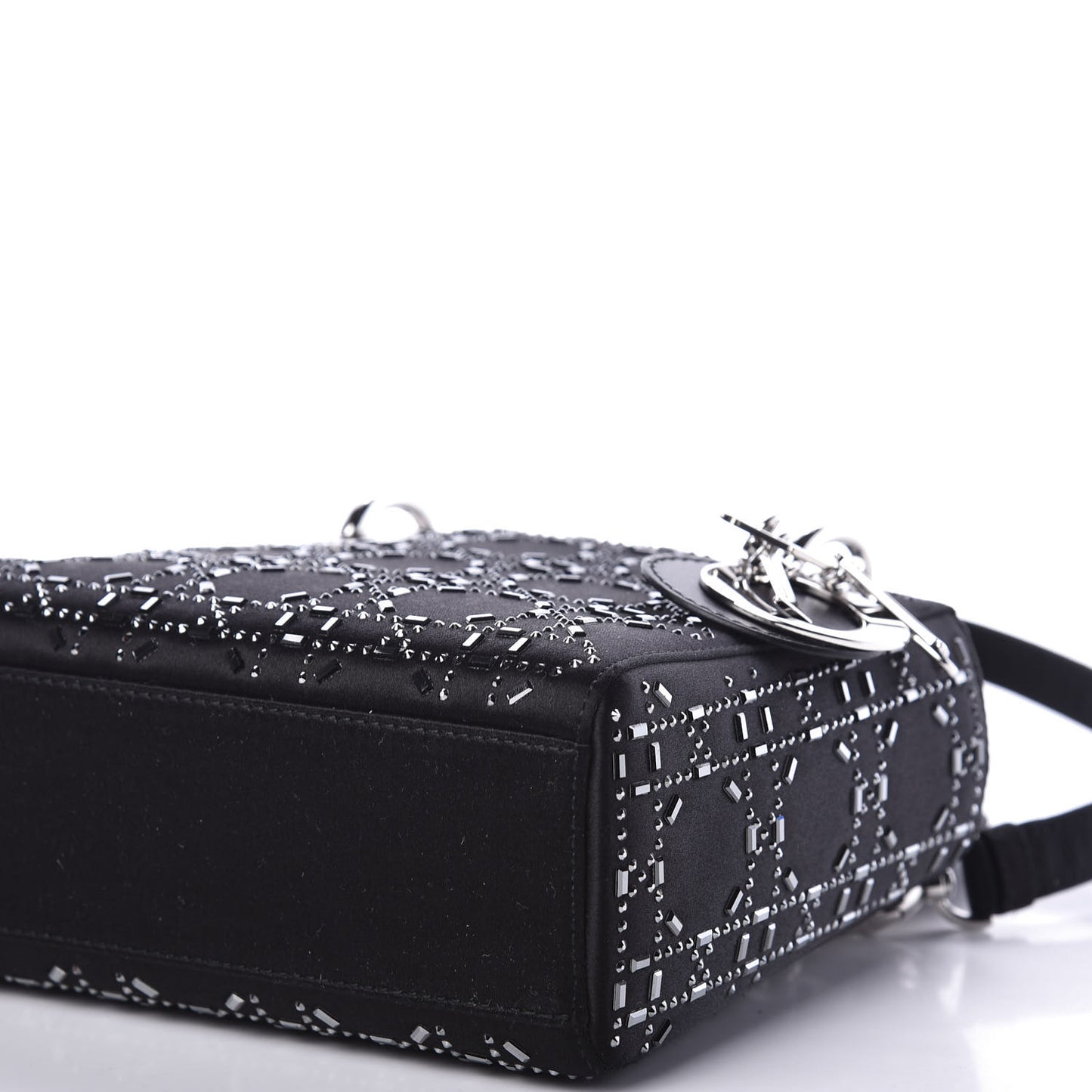 Satin Crystal Cannage Mini Lady Dior Black