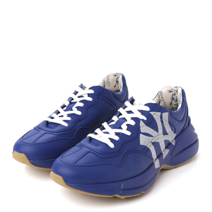 Gucci X MLB Calfskin NY Yankees Mens Rhyton Sneakers 9 Electric Blue 3 of 9