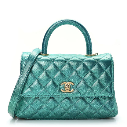 Chanel Metallic Caviar Quilted Mini Coco Handle Flap Blue 1 of 9