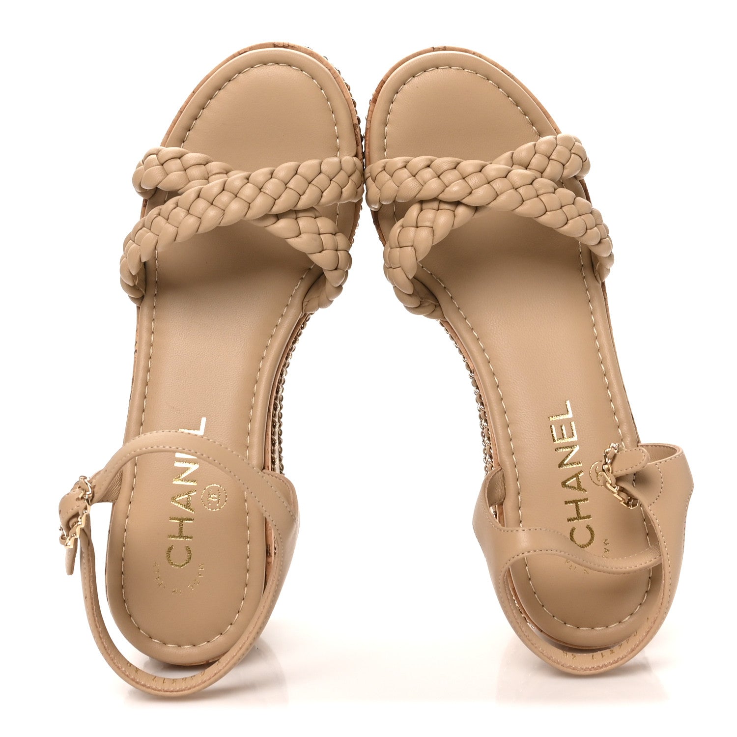Chanel Lambskin Espadrille Braided Platform Sandals 38 Beige 3 of 9