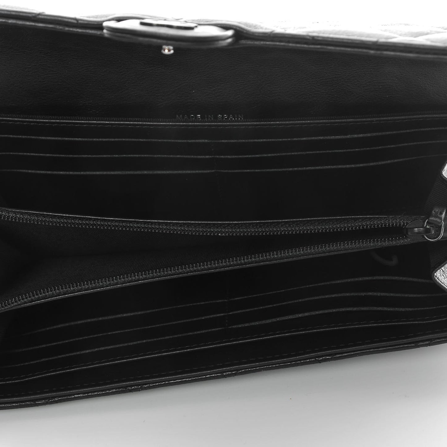 Crumpled Calfskin Quilted Large Flap Wallet So Black