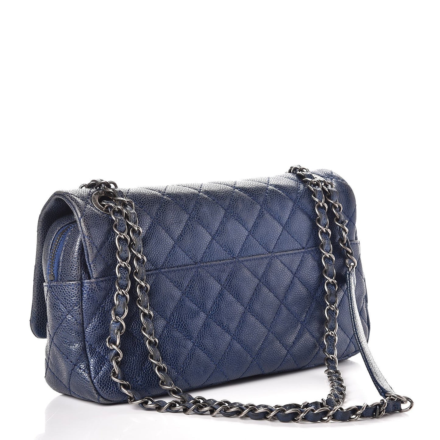 Iridescent Caviar Quilted Small Chic Flap Dark Blue
