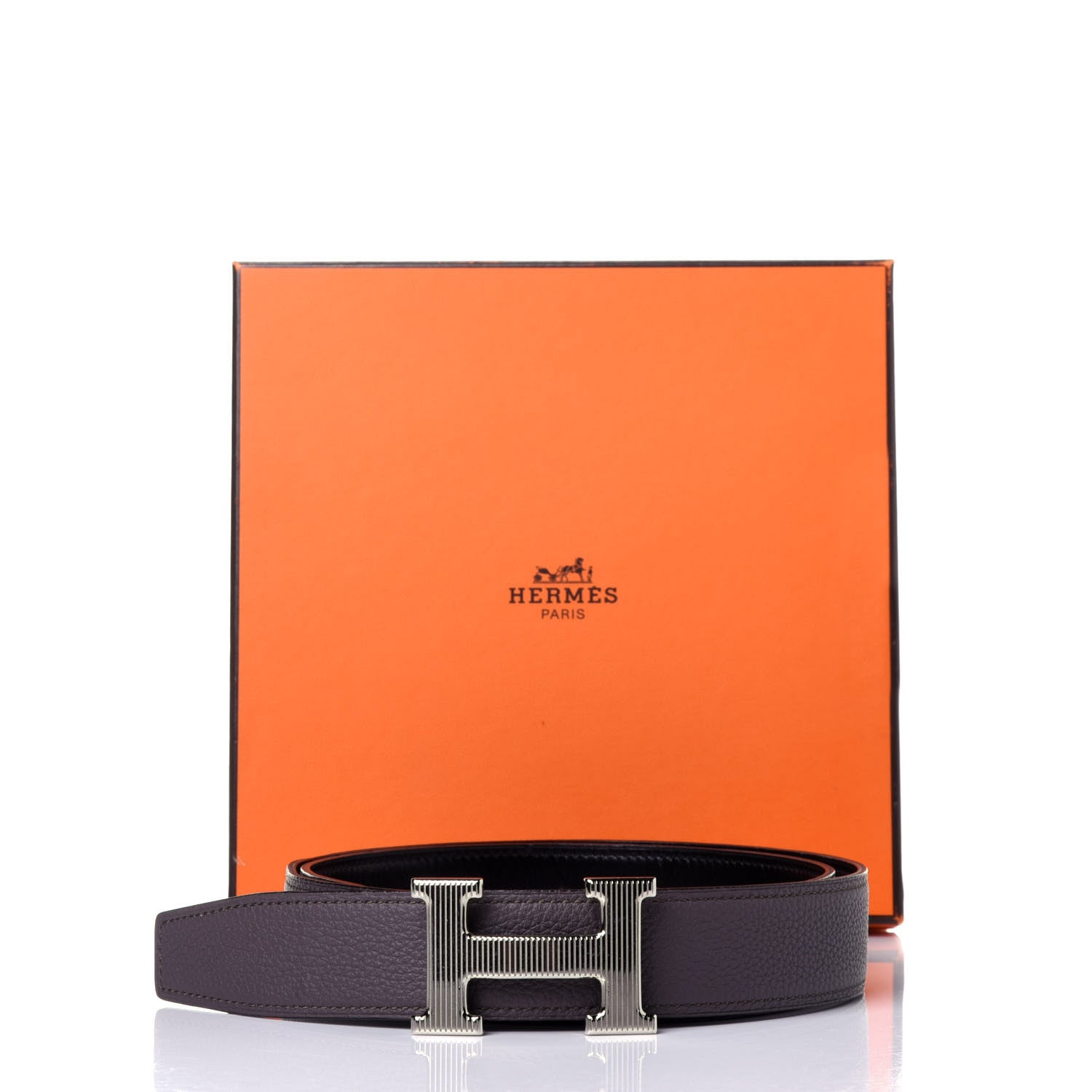 Hermes Box Togo Strie 32mm H Belt 80 Black Etain 7 of 7