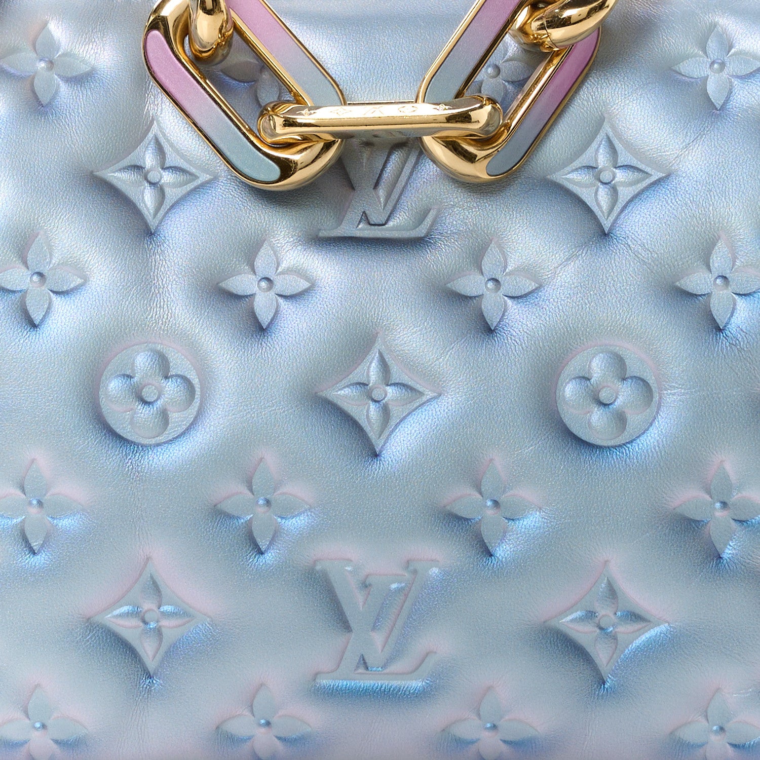 Louis Vuitton LOUIS VUITTON Metallic Lambskin Embossed Monogram Coussin BB Blue 9 of 11