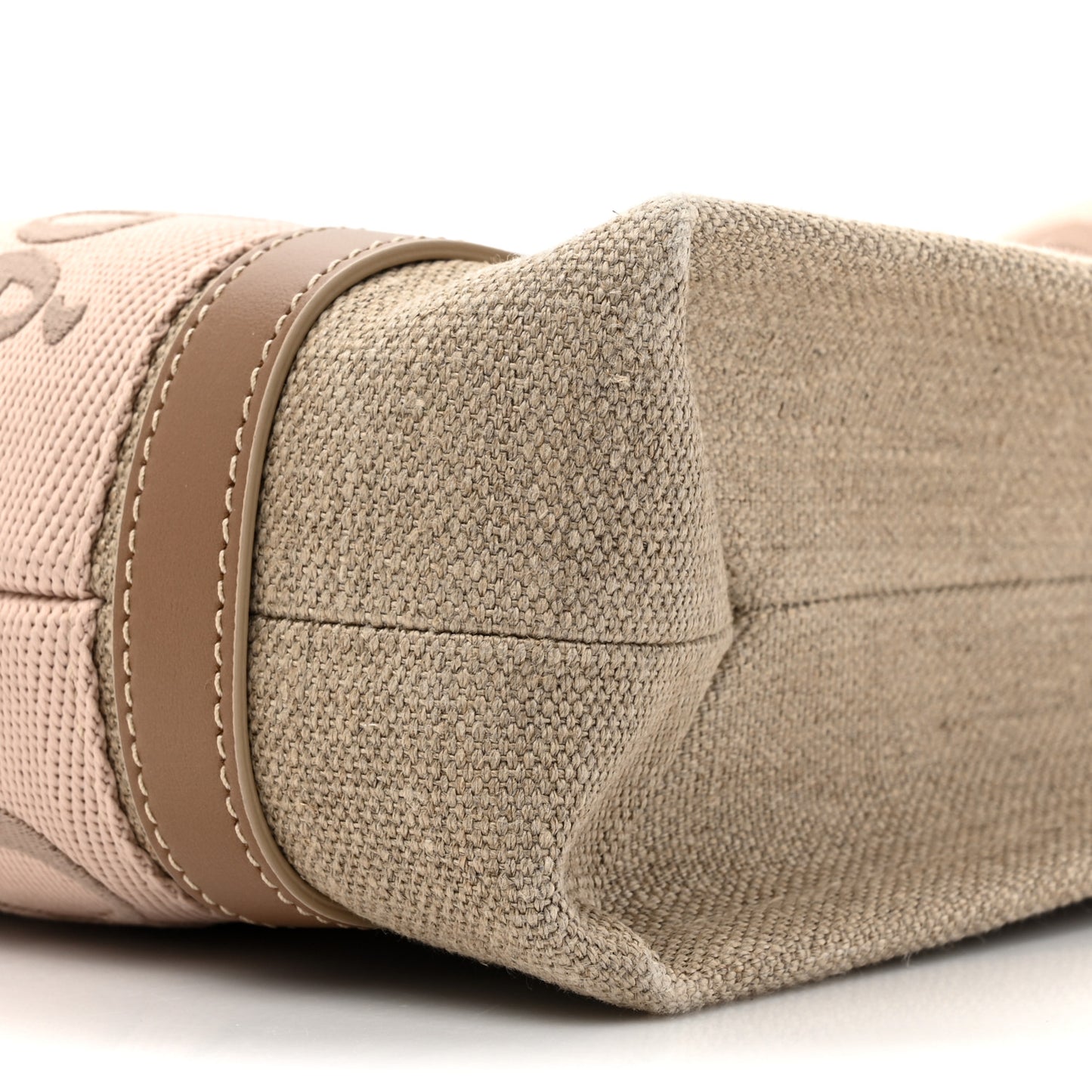 Cotton Calfskin Small Woody Ribbon Tote With Strap Blushy Beige