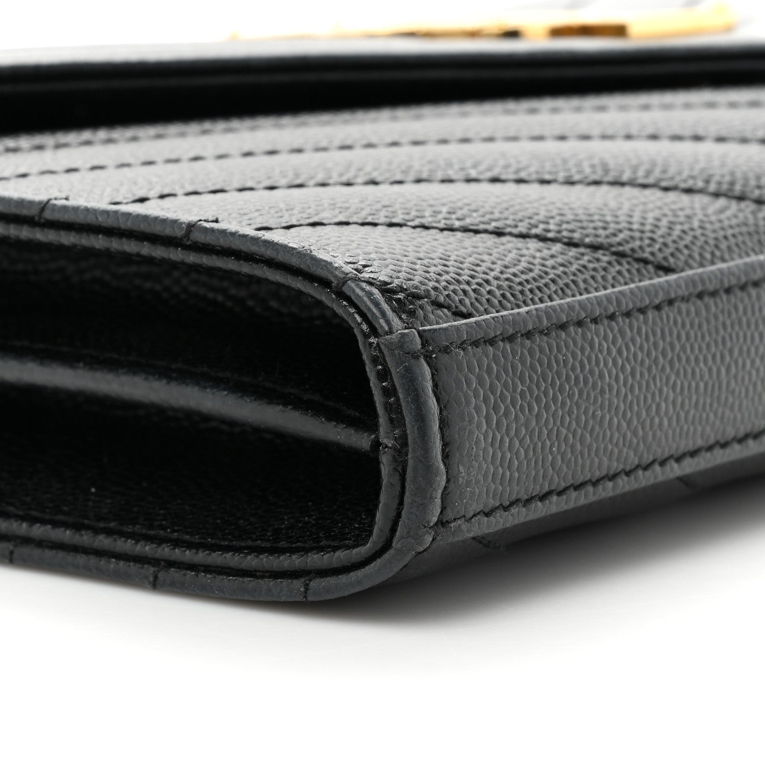 Saint Laurent Grain De Poudre Matelasse Chevron Monogram Chain Wallet Black 11 of 17