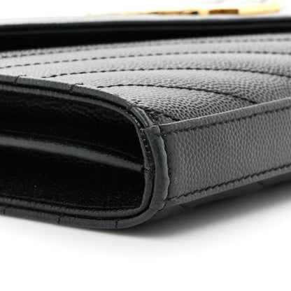 Saint Laurent Grain De Poudre Matelasse Chevron Monogram Chain Wallet Black 11 of 17