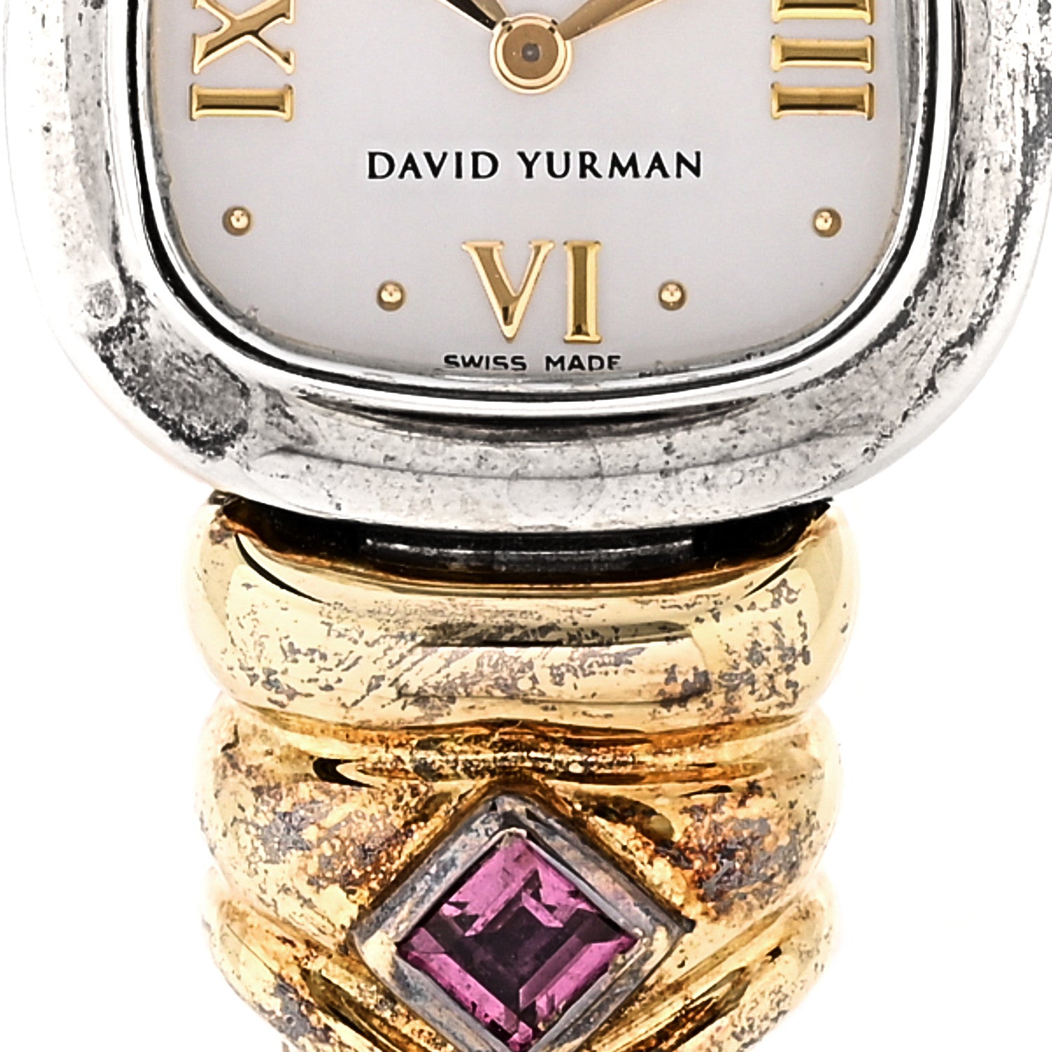 David Yurman Sterling Silver 14K Yellow Gold Mother of Pearl Garnet 21mm Classic Cable Quartz Watch 5 of 6