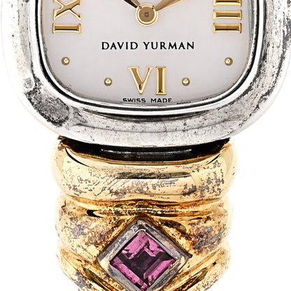 David Yurman Sterling Silver 14K Yellow Gold Mother of Pearl Garnet 21mm Classic Cable Quartz Watch 5 of 6
