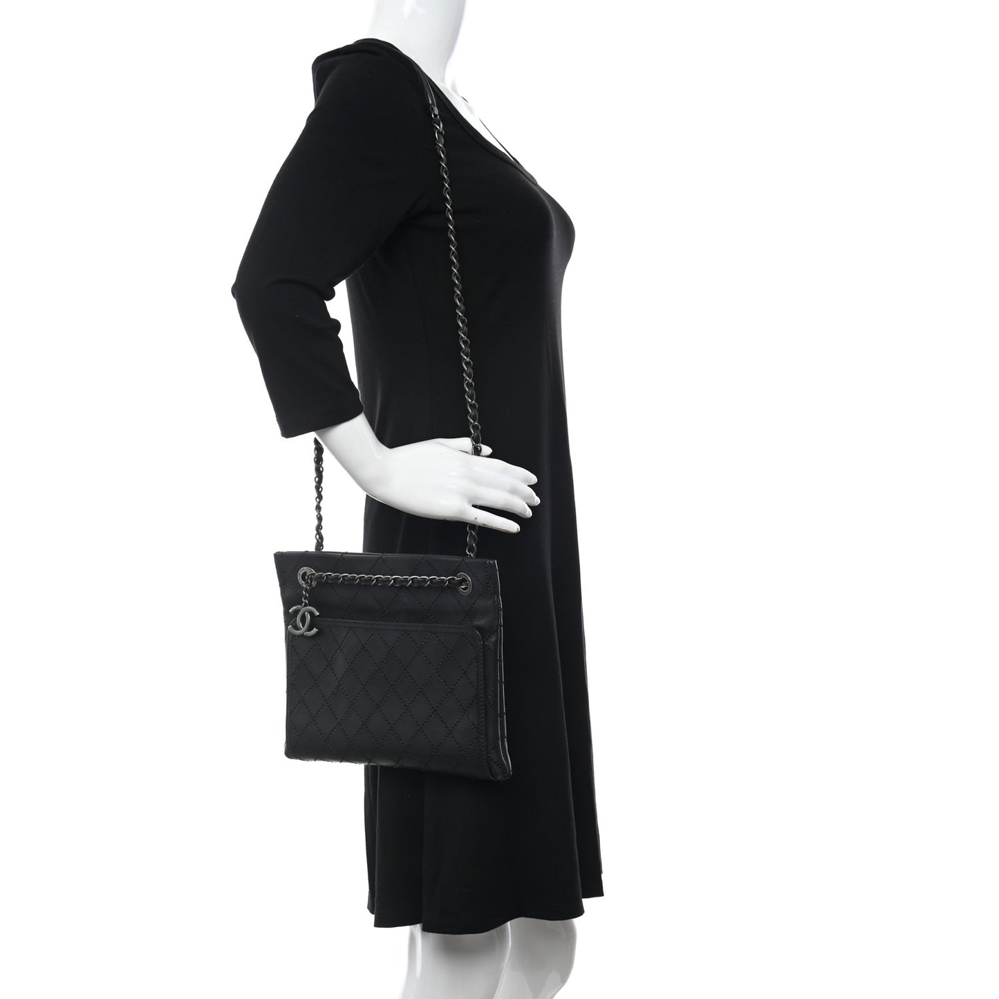 Calfskin Wild Stitch Small Shopping Tote Black