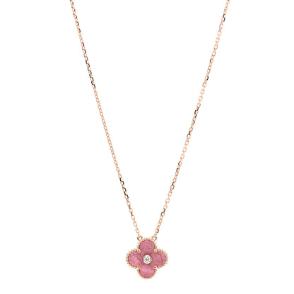 Van Cleef & Arpels 18K Rose Gold Diamond Rhodonite Vintage Alhambra Pendant Necklace 1 of 5