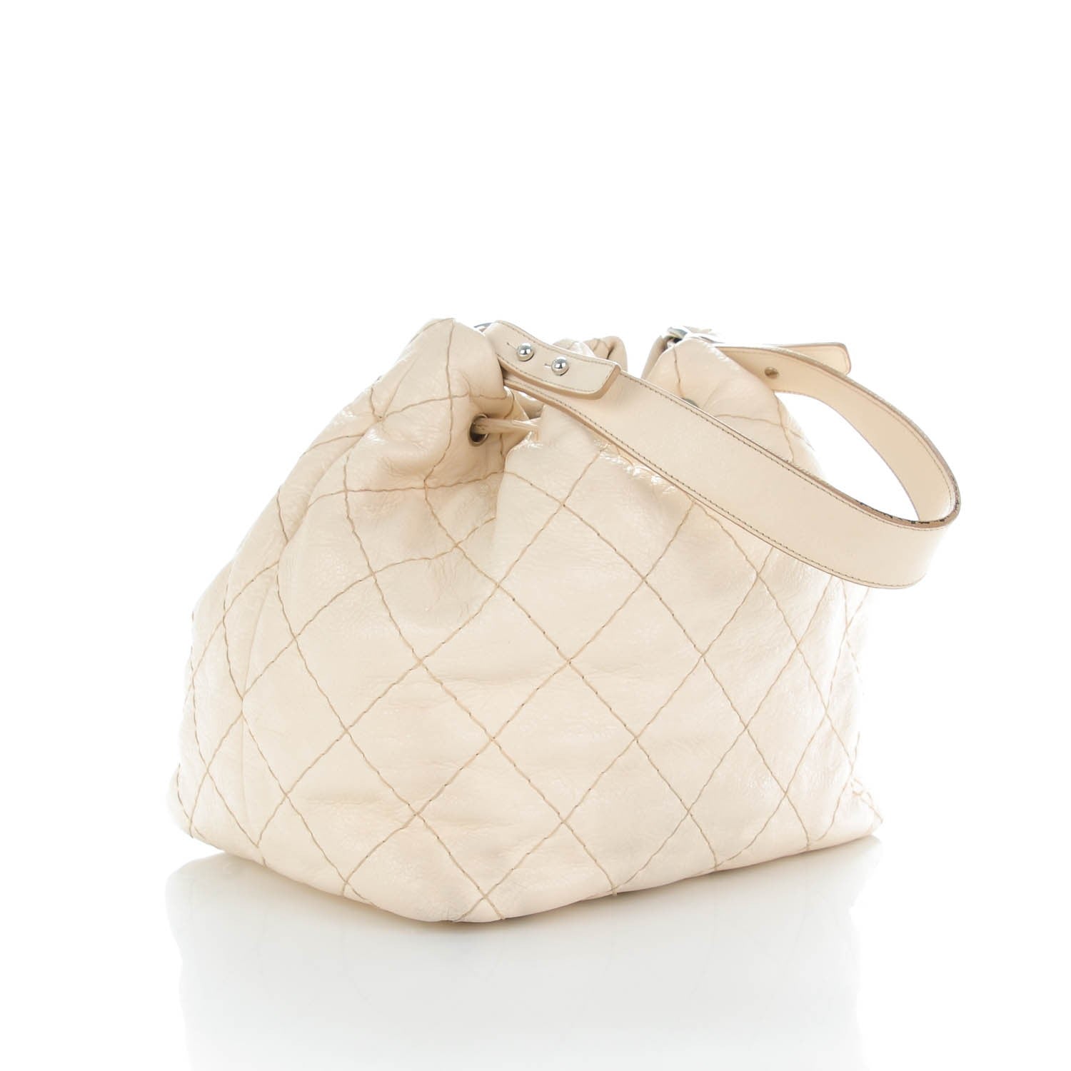 Chanel Glazed Calfskin On The Road Drawstring Tote Ivory 3 of 9