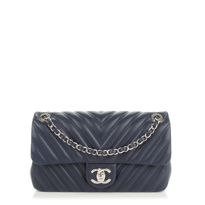 Chanel Lambskin Chevron Double Stitch Medium Single Flap Navy 1 of 11