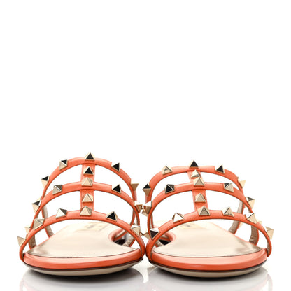 Valentino Garavani Nappa Rockstud Caged Flat Slide Sandals 37.5 Orange Zest 2 of 4