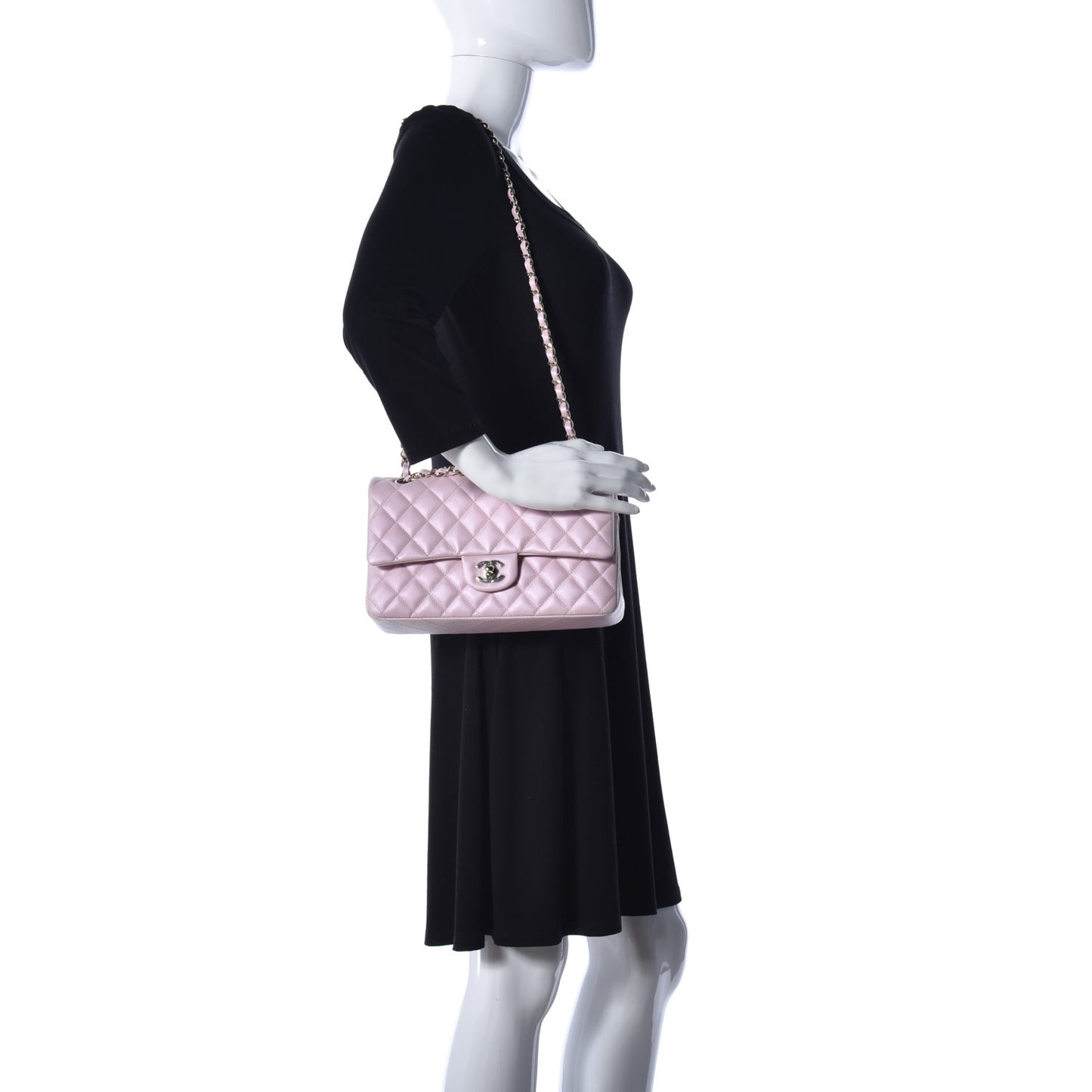 Iridescent Calfskin Quilted Medium Double Flap Light Pink