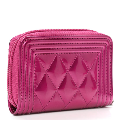 Chanel Metallic Patent Quilted Zip Around Boy Coin Purse Wallet Fuchsia 3 of 7