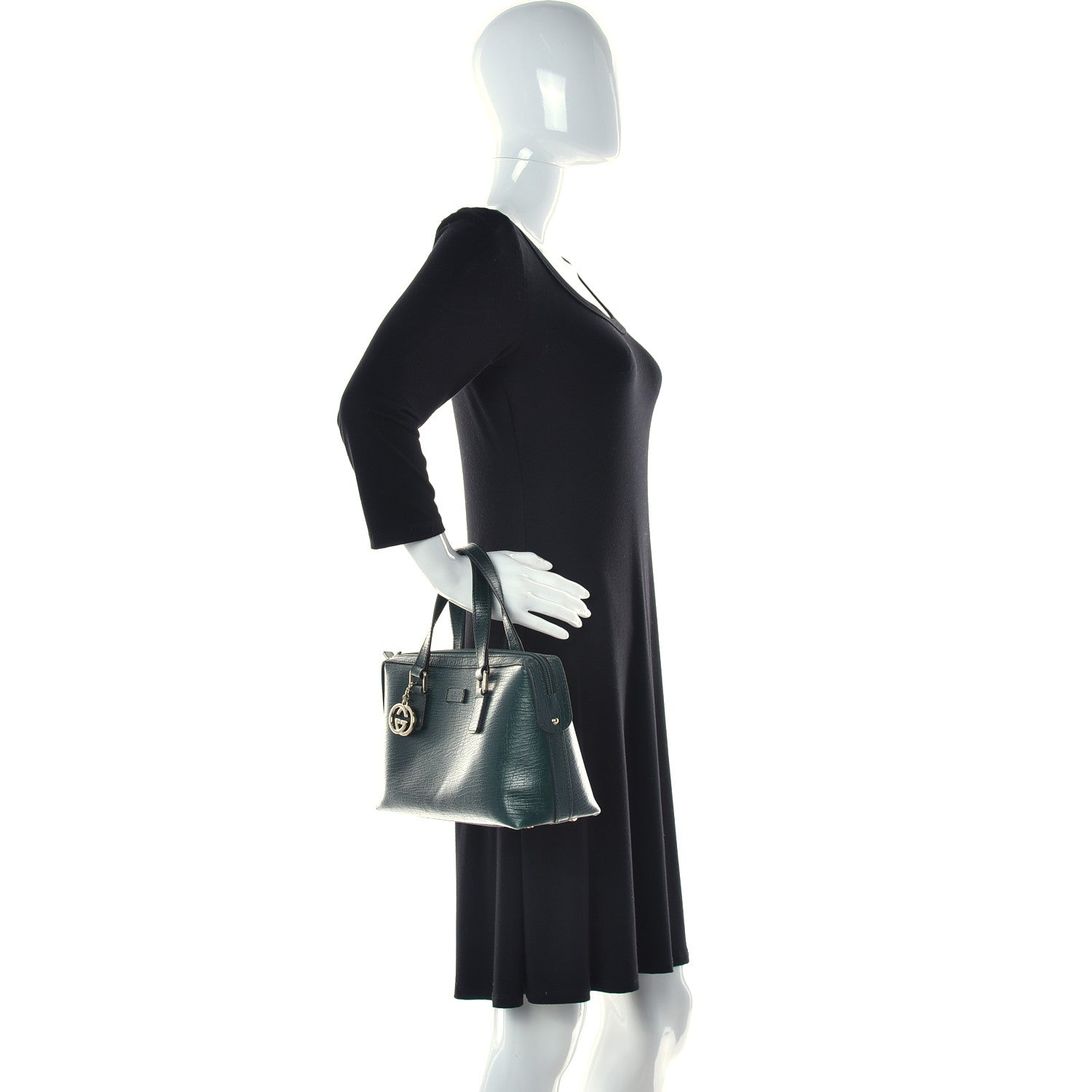 Gucci Textured Calfskin Small Boston Green 3 of 16