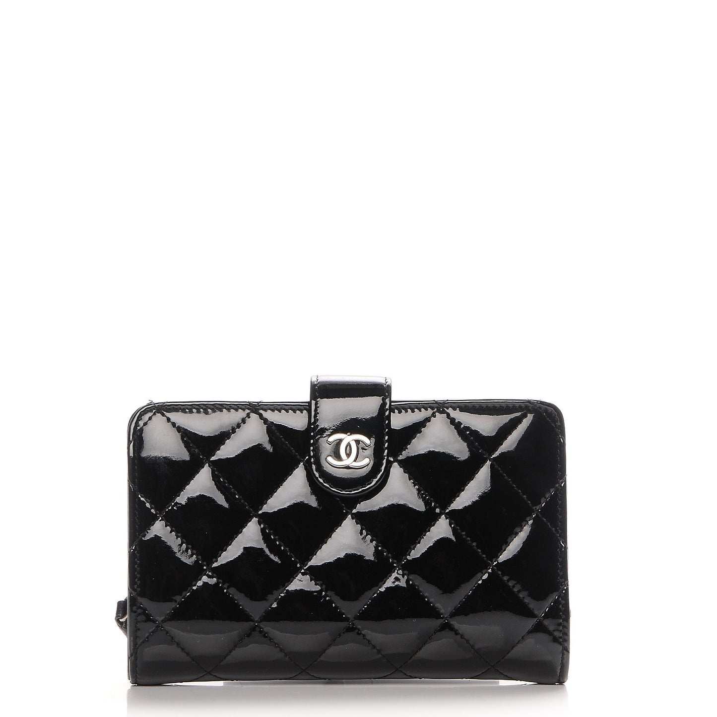 Patent Quilted Zip Pocket Wallet Black