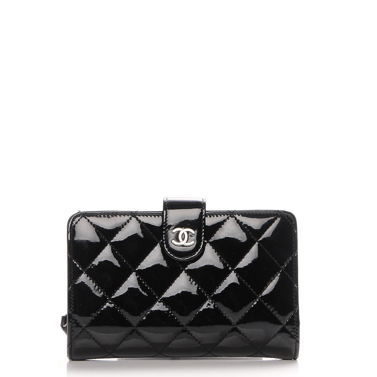 Chanel Patent Quilted Zip Pocket Wallet Black 1 of 8