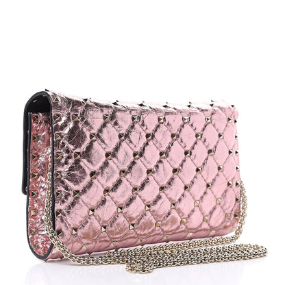 Valentino Garavani Metallic Wrinkled Lambskin Rockstud Spike Wallet on Chain Lipstick 3 of 10