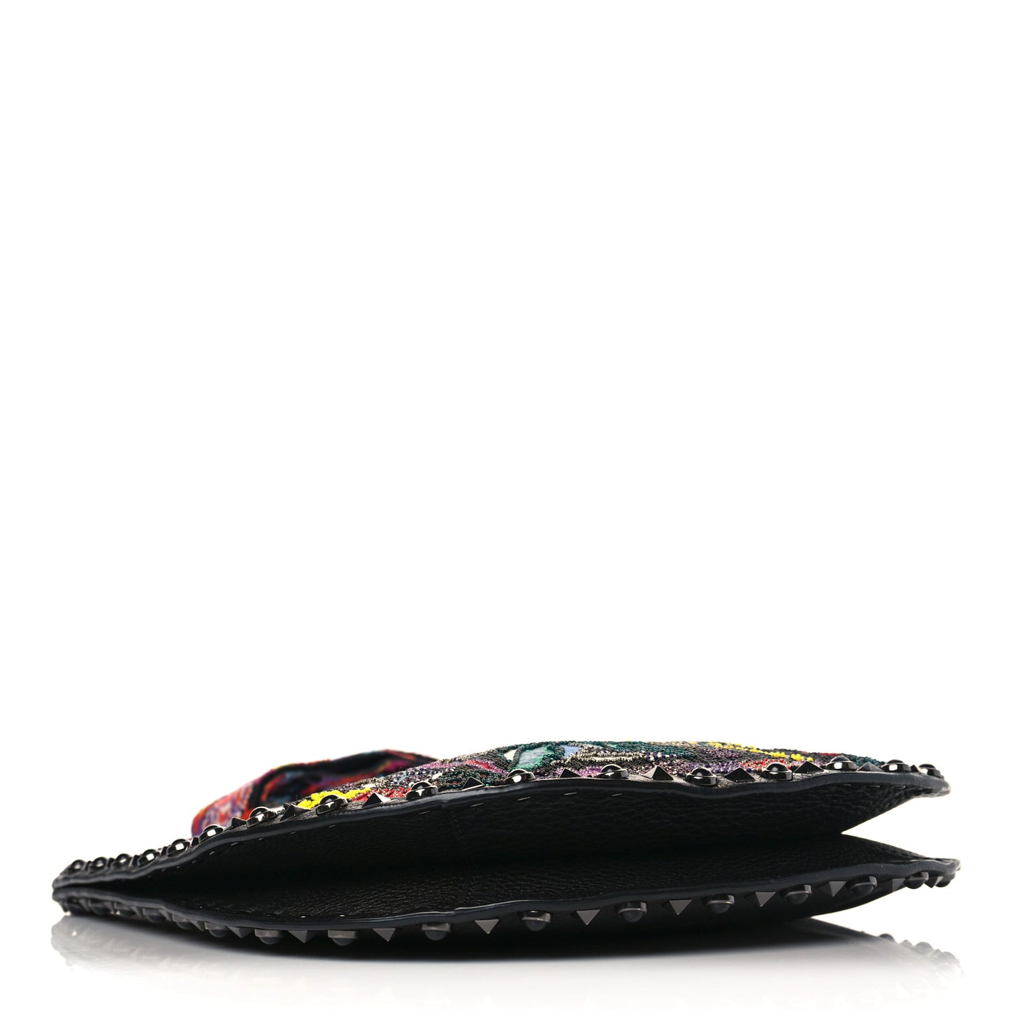 Calfskin Beaded Guitar Strap Rockstud Rolling Hobo Bag Black