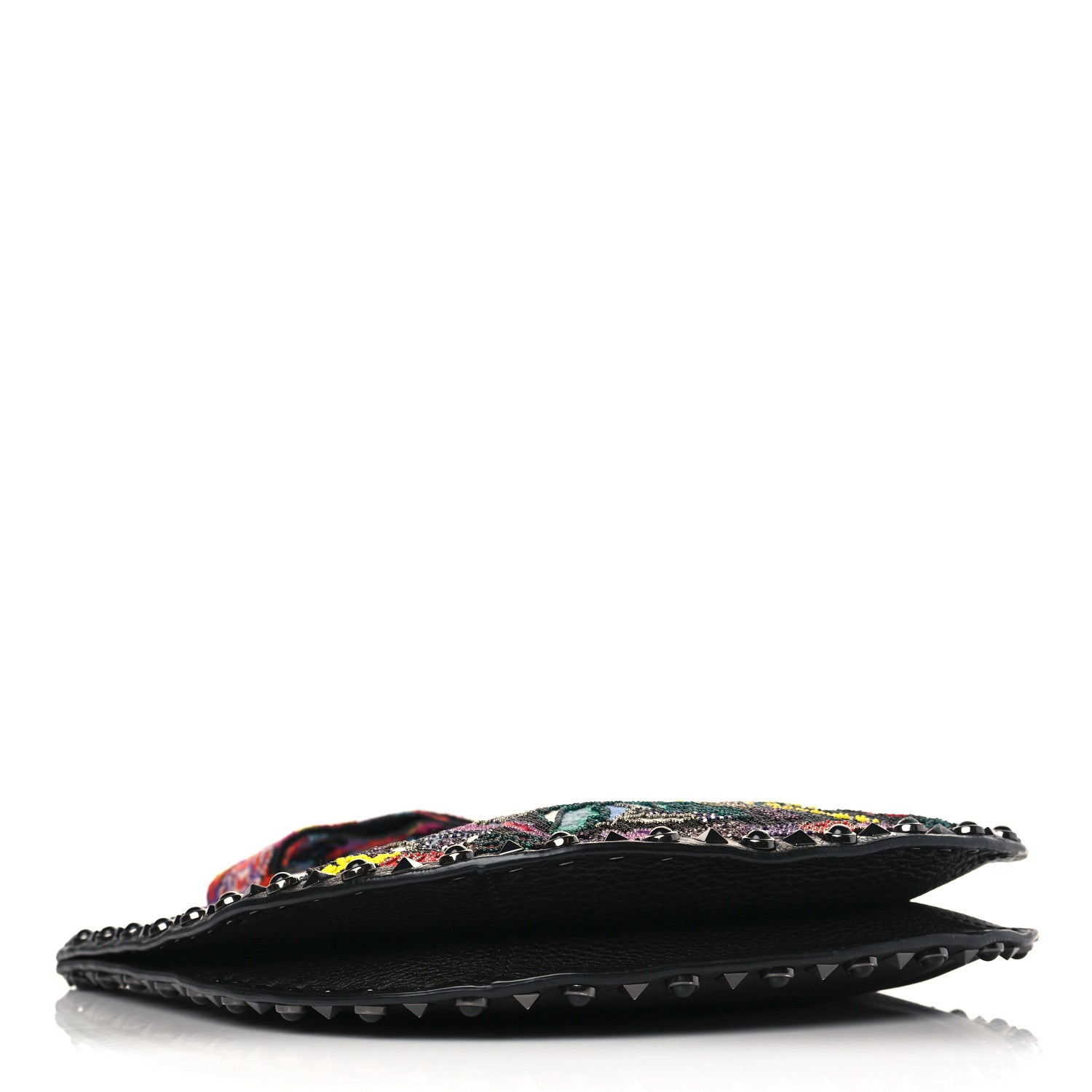 Valentino Garavani Calfskin Beaded Guitar Strap Rockstud Rolling Hobo Bag Black 4 of 8