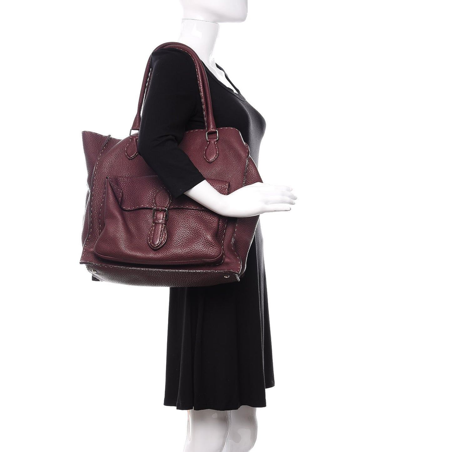 Calfskin Romano Selleria Pocket Tote Bordeaux