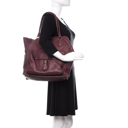 Fendi Calfskin Romano Selleria Pocket Tote Bordeaux 2 of 9