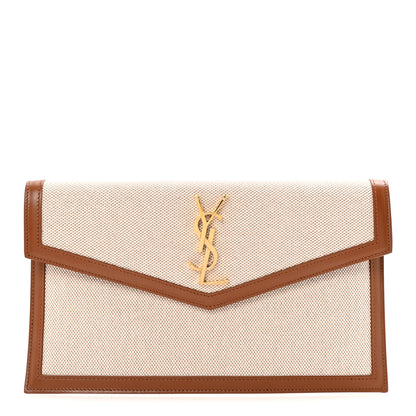Saint Laurent Canvas Uptown Pouch Natural Beige Brick 1 of 6